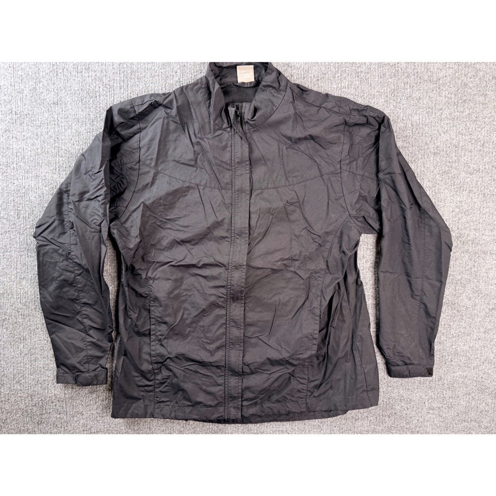 Nike Windbreaker Jacket Womens Large Black Nylon Full Zip Mesh Lined Streetwear